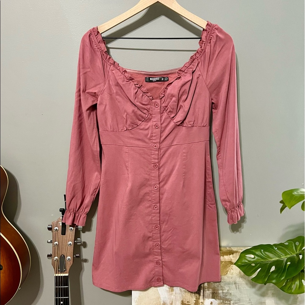 Misguided, sz 6 petite button dress. Pink, stretchy!